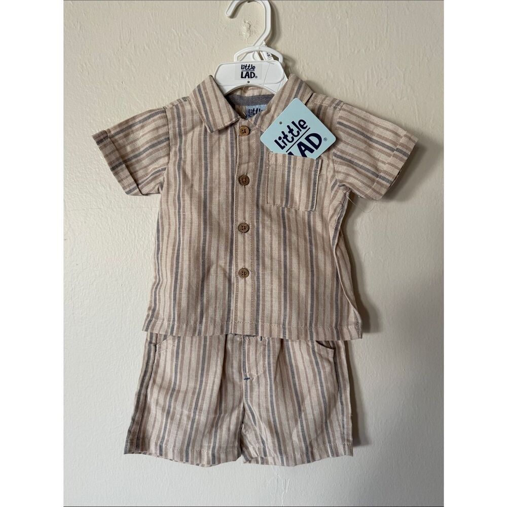 Little LAD Striped Linen-Blend Toddler Shirt & Shorts Set - Beige/Gray